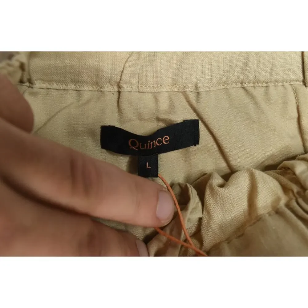 Quince European Linen Pants Womens Large Driftwood Khaki Relaxed Fit Drawstring